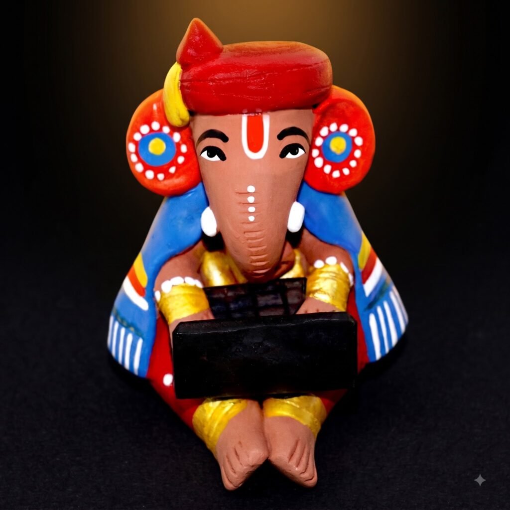 Terracota Sri Ganesh with computer